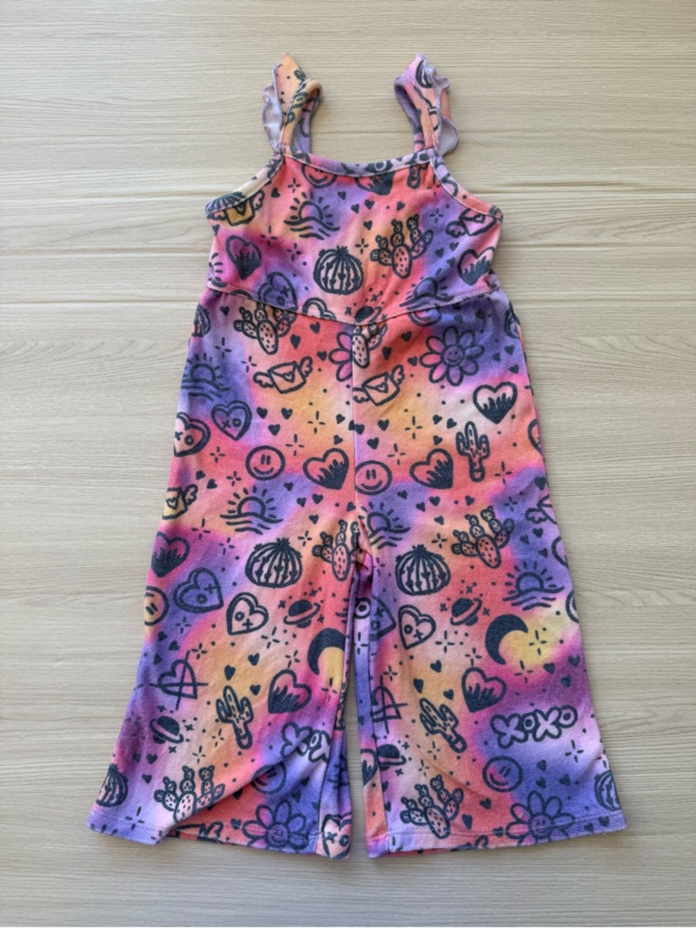 Chaser Girls Cosmic Sunset Doodle Jumpsuit Boho Retro Flare One Piece Size 2 - Picture 2 of 6